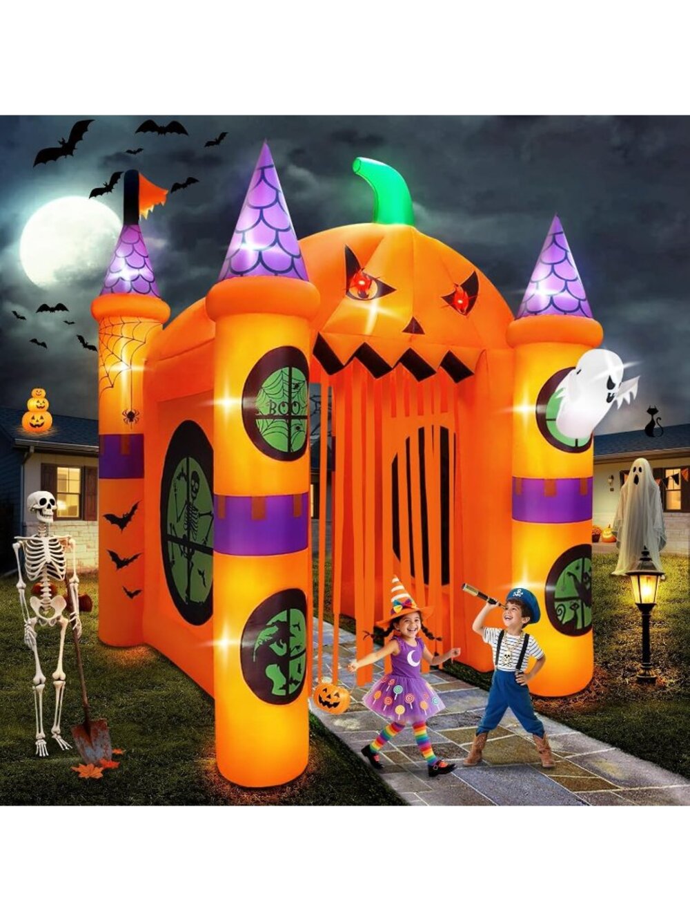 12FT Halloween Inflatables Archway Giant Pumpkin Arch Inflatable Ghost Haunted